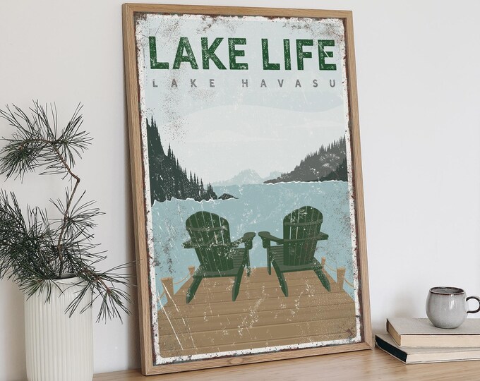 Adirondack Chairs Lake Life Art, Lake Havasu Sign, Green Lake House Gift