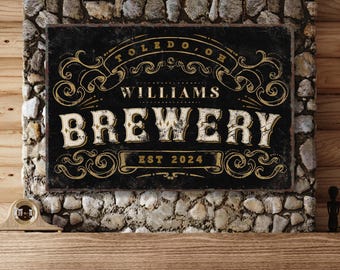 Basement Bar Sign: Rustic Brewery Wall Decor - Customizable Text