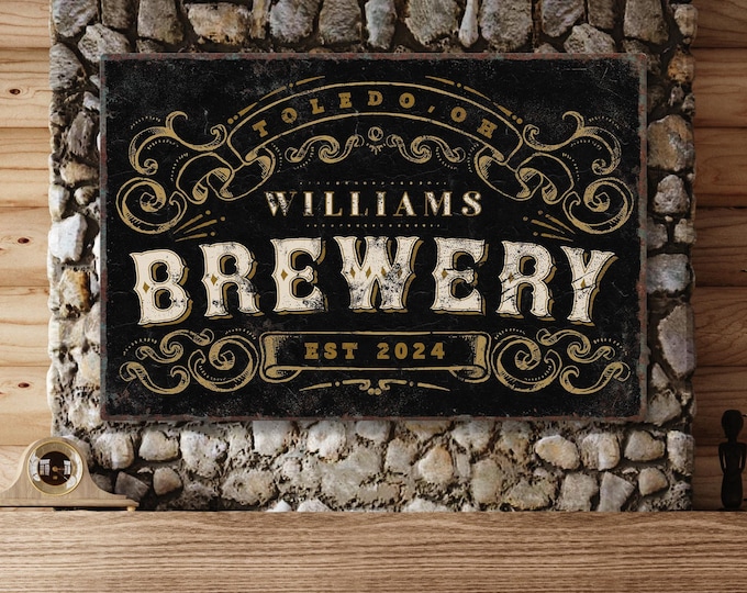 Basement Bar Sign: Rustic Brewery Wall Decor - Customizable Text