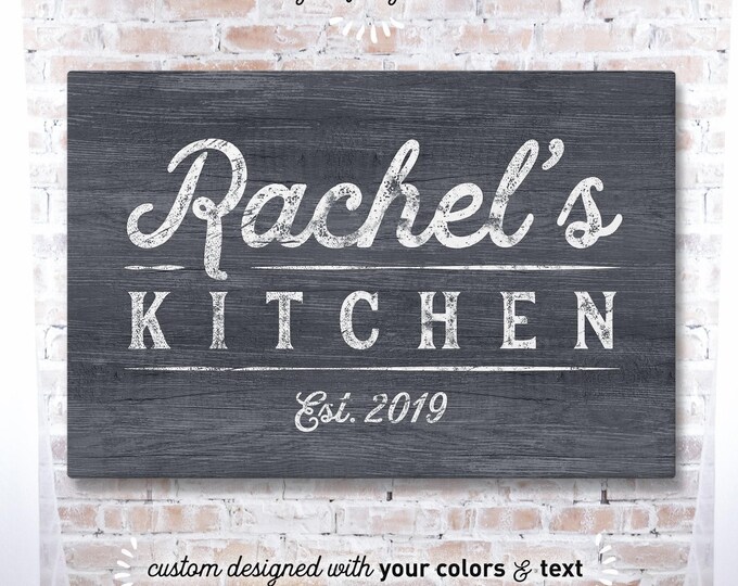 Kitchen Sign: Personalized Rustic Style (Slate Gray Canvas or Aluminum)