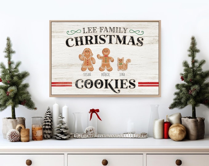 Holiday Gingerbread Family Sign, Custom Names (Faux Wood or Aluminum)