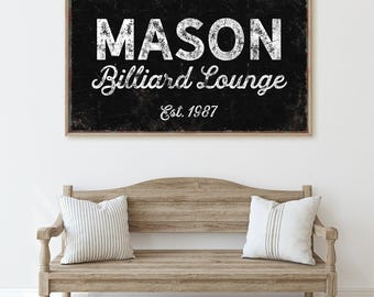 Custom Family Name Sign: Vintage Pool Room Wall Art