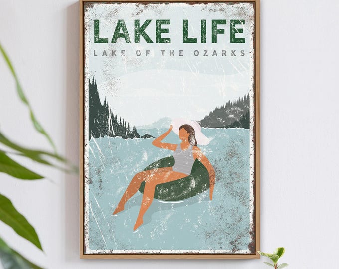 Personalized Gift, Lake House Decor, Coastal Art Print, Custom Lake Life Poster, Relaxed Floatie Tube Design, Forest Green Wall Art {vpl}
