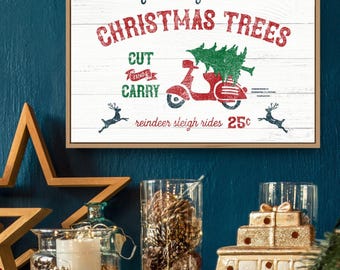 Christmas Tree Canvas Sign, Vintage Farmhouse Style (Ready to Hang)