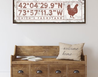 Personalized Coordinates Sign: Rustic Brown Canvas - Farmhouse Decor