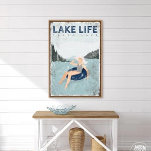 navy LAKE LIFE sign &gt; personalized nautical blue lake house decor, lake tubing poster, sunbathing print for farmhouse (Caddo Lake) {VPL}