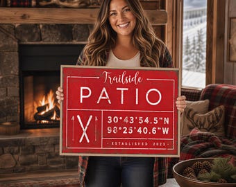 Personalized Trailside Patio Sign: Family Name, GPS Coordinates