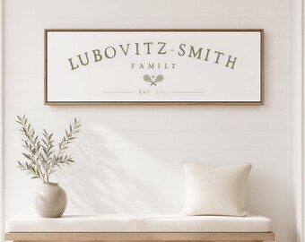 Custom crossed tennis rackets family est sign, personalized wall art gift