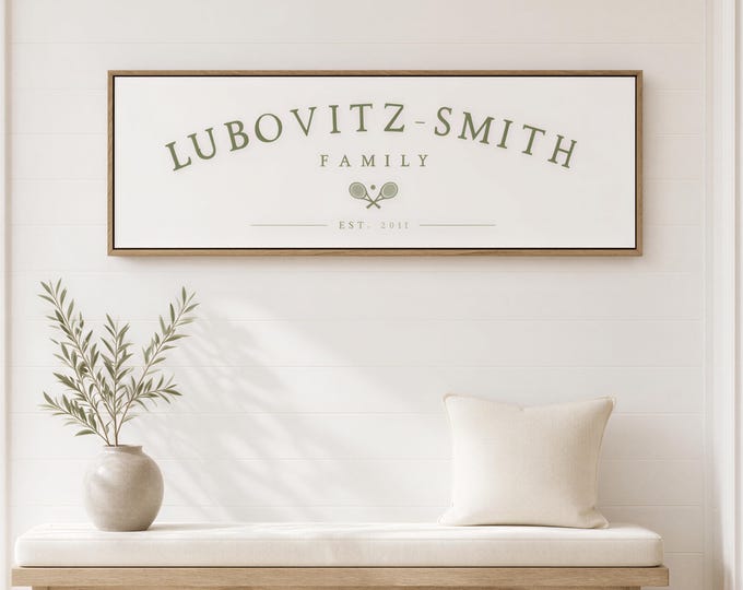Custom crossed tennis rackets family est sign, personalized wall art gift