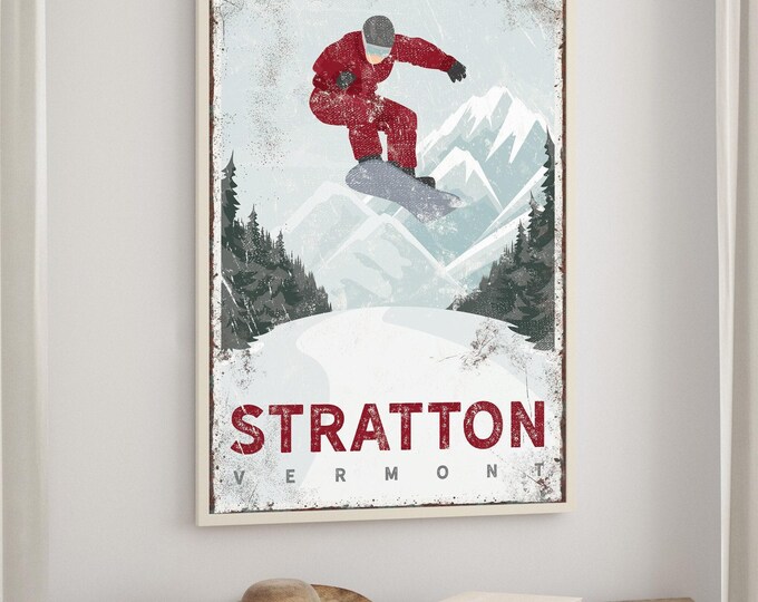Stratton Vermont Ski Poster: Retro Mountain Cabin Wall Art