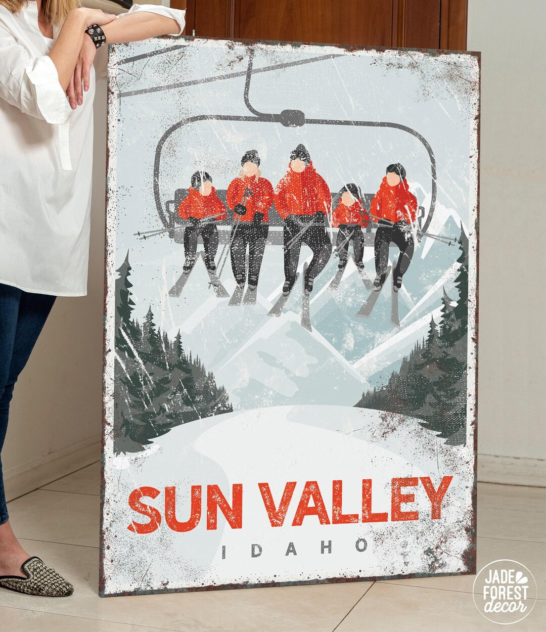 Personalized Vintage Poster for Ski House Decor, Retro Red Wall Art for ...