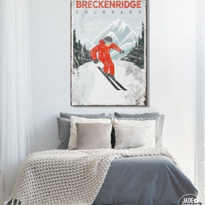 Ski Mountain Art, Vintage Skiing, Personalized Gift, Custom Canvas Wall Decor, Distressed Ski Poster for Breckenridge Colorado Home {vpw}