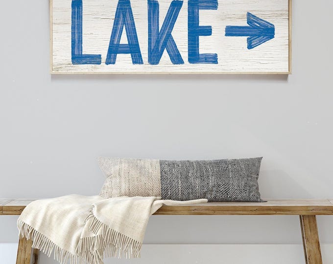 Lake Directional Sign: Rustic Farmhouse Style (Custom Text & Colors)