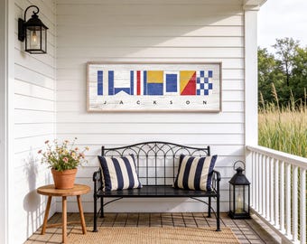Nautical Flags Wall Sign: Personalized Sailing Art - Rustic Wood Frame