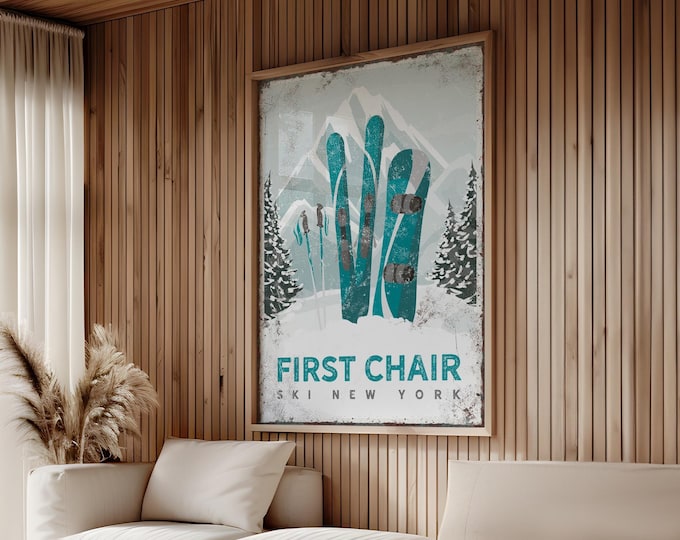 Mountain Wall Art: Personalized Ski Cabin Print - Custom Colors
