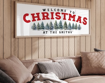 Custom Christmas Welcome Sign - Large Canvas with Wood Frame