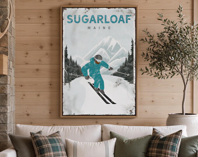 Personalized Ski Sign - Rustic Teal Mountain Canvas Print