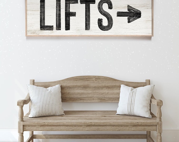 Lifts Directional Sign, Ski Lift Arrow Wall Art, Black And White Lodge Decor