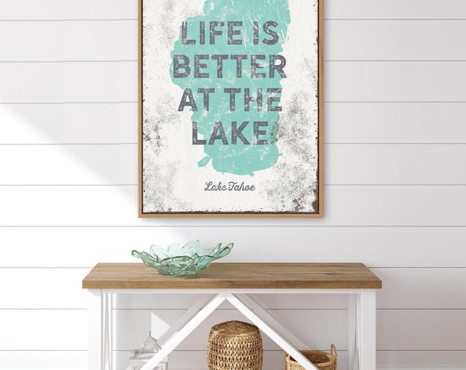 Custom Lake Map Sign, Seafoam Green Silhouette, Your Lake Name, Life Is Better Quote