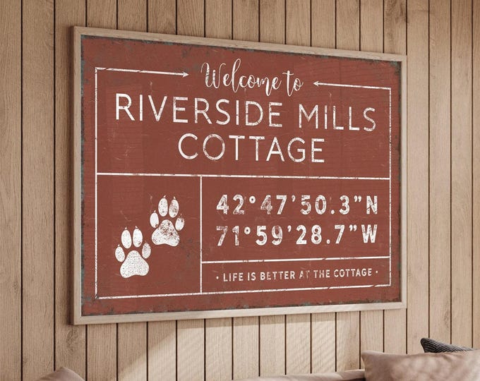 Coordinates Wall Sign - Personalized Family Name with Paw Prints