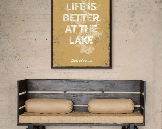 Lake Decor Lakehouse Lake Map Sign, Mustard Gold Personalized Wall Art, Vintage Cabin Gift