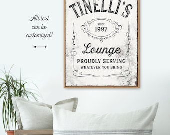 Funny Bar Sign Canvas: Rustic White Farmhouse Lounge Decor