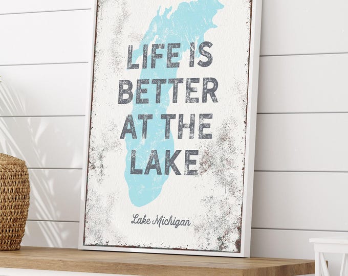 Custom Lake Sign Wall Art: Vintage Blue Farmhouse Style