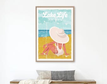 Vintage Lake Life Wall Sign - Distressed Retro Beach House Decor