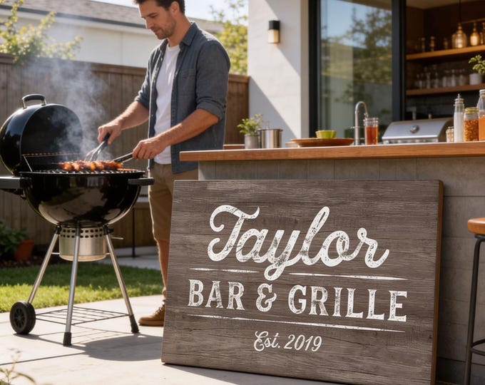 Custom Name Canvas: Taupe Rustic Wood Look - Modern Farmhouse Style