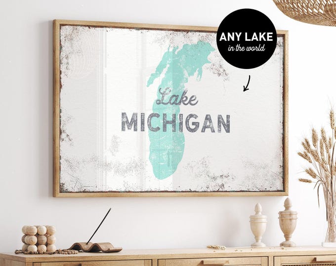 Custom Lake Sign - Nautical Canvas with Rustic Maple Frame