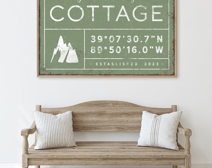 Johnson Family Cottage Sign, Personalized Mountain Coordinates Print