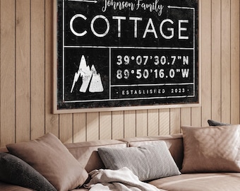 Custom Family Name Sign: Vintage Cottage Style - Ski Mountain Art