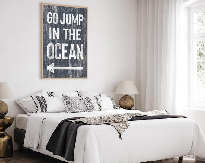 Beach Wall Sign, Gray and White Arrow (Customizable Colors & Direction)