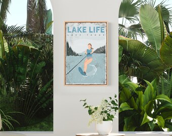 Lake Life Art Print, Vintage Style, Custom Text (Canvas, Paper, Aluminum)