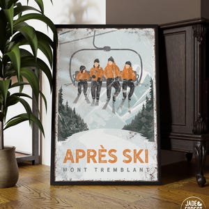 Four Person Ski Lift Poster, Retro Après Ski, Vintage Mountain Art, Mont Tremblant Decor, Custom Family Gift, Rustic Lodge Wall Print {VPI}