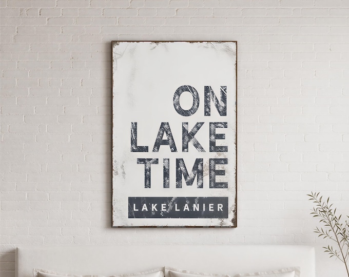 Lake House Sign, Vintage "On Lake Time" Nautical Wall Art