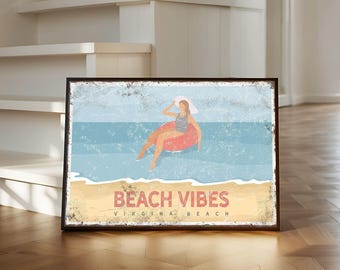 Custom Beach Poster, Vintage Coral Style, Floating Girl (Multiple Sizes)