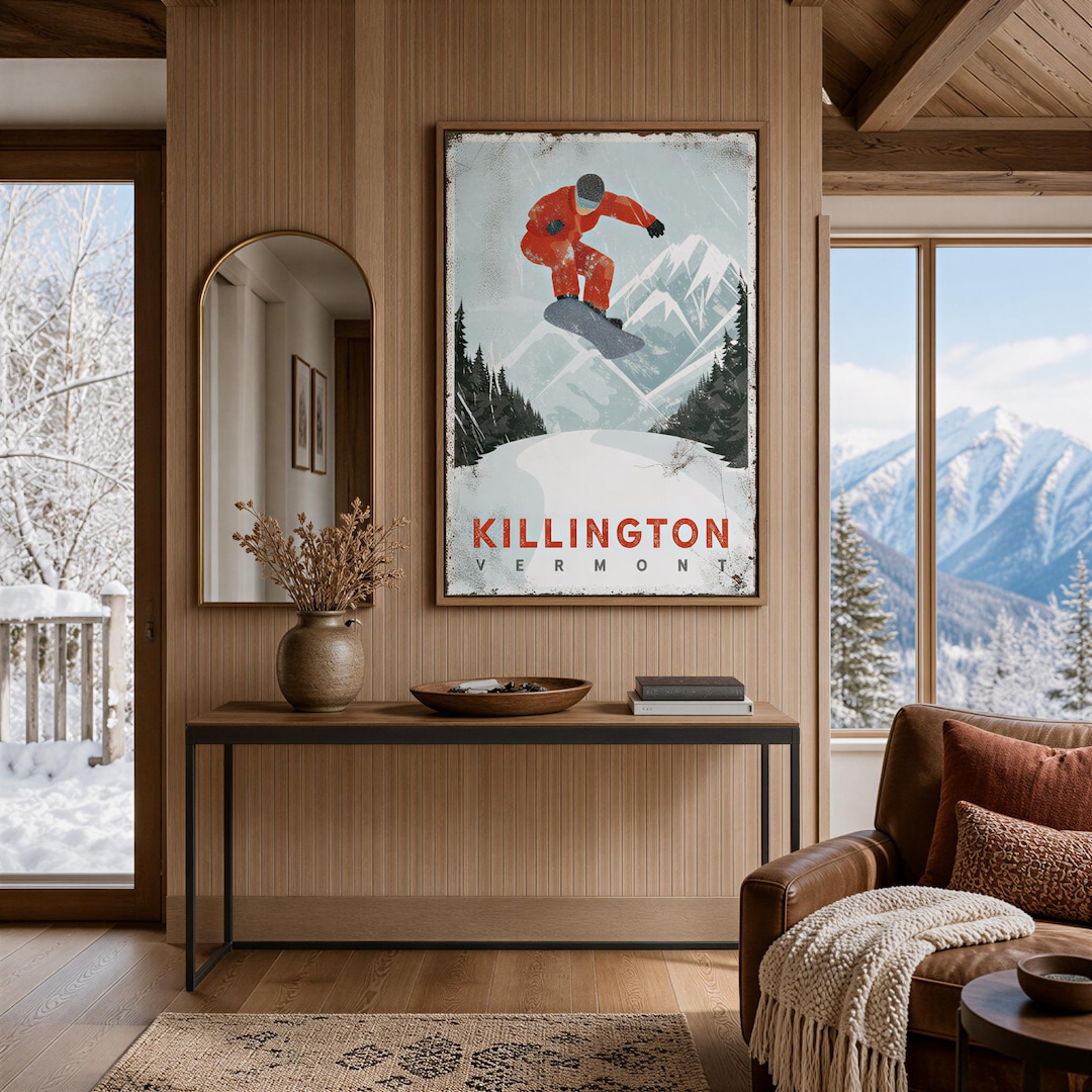 Killington Ski Sign, Burnt Orange Snowboarder Wall Art