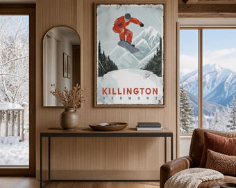 Killington Ski Sign, Burnt Orange Snowboarder Wall Art