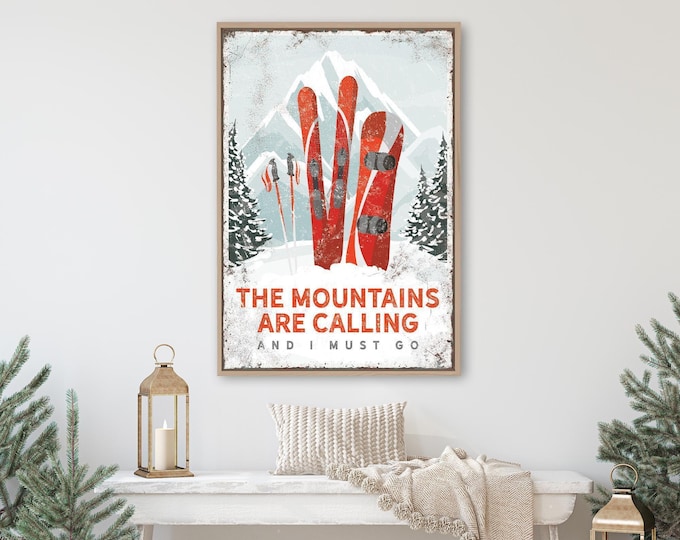Ski Lodge Wall Art, Vintage Red Snowboard Print (Custom Text)