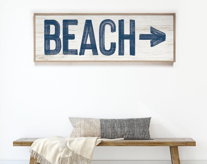 Vintage Beach House Sign: Nautical Arrow, Navy Blue Rustic Decor