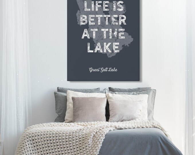 Lake Map Gift, Life is Better at the Lake Sign, Hale Navy Custom Name