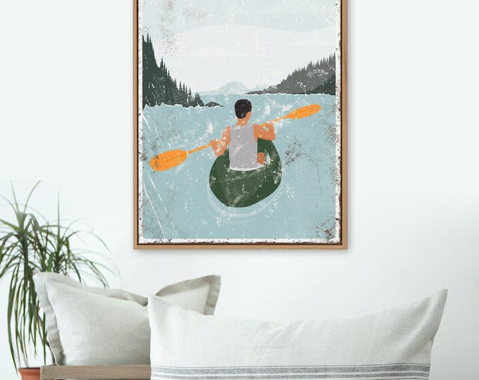 Personalized Kayaking Sign for Vintage Lake House Decor. Forest Green Kayak Poster. Gift for Husband. Oversized Wall Art – Everglades {vpl}