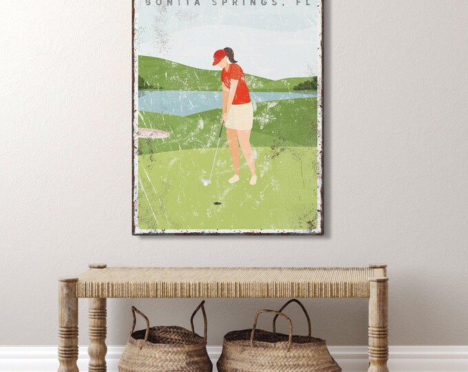 Vintage Golf Life Sign: Personalized Female Golfer Canvas