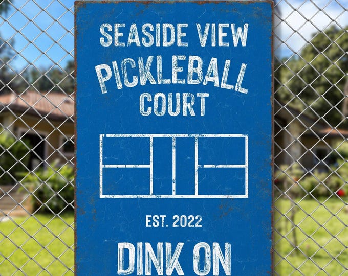 Personalized Pickleball Court Sign: Custom Name, Year, Ocean Blue