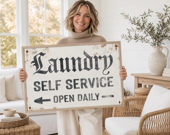 Vintage Laundry Sign: Rustic White Arrow Wall Art