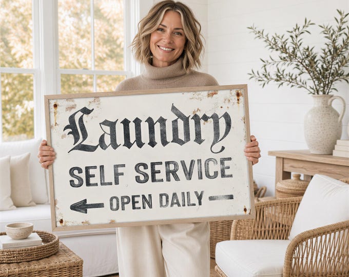 Vintage Laundry Sign: Rustic White Arrow Wall Art