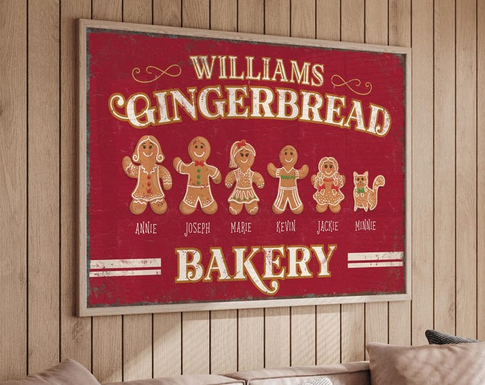 Gingerbread Family Wall Sign: Custom Cookie Designs - Christmas Decor