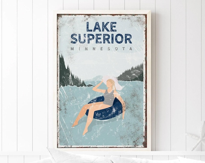 Tubing On Lake Art, Custom Navy Tube Scene, Personalized Lake Name Gift For Cottage