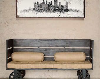 Pittsburgh Skyline Wall Art: Large Black & White Print - Farmhouse Style